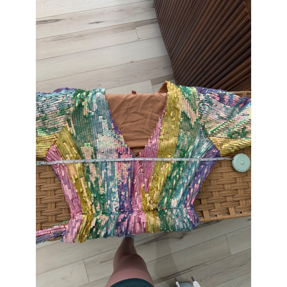 Show Me Your Mumu Wear Me Out Rainbow Sequin Stripe Mini Dress S Belted Disco - Picture 9 of 12